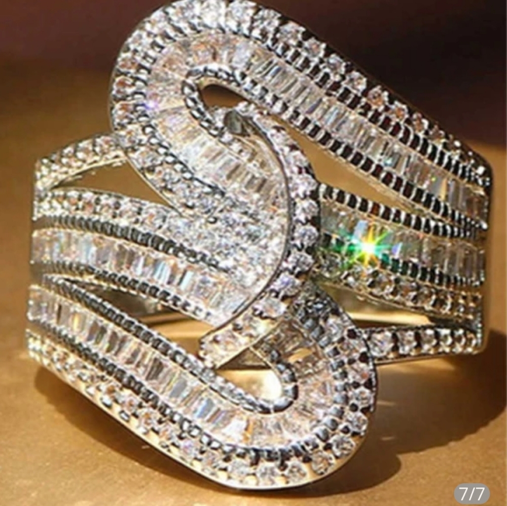 5.6CT White Zircon Geometrical Ring